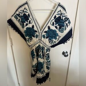 Farm Rio, blue and white mini dress, size medium